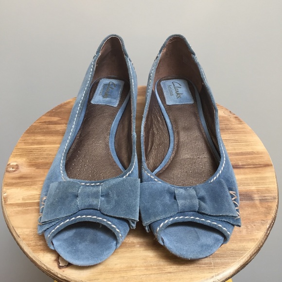 New Clarks Artisan blue leather shoes dress flats bow - Picture 2 of 5